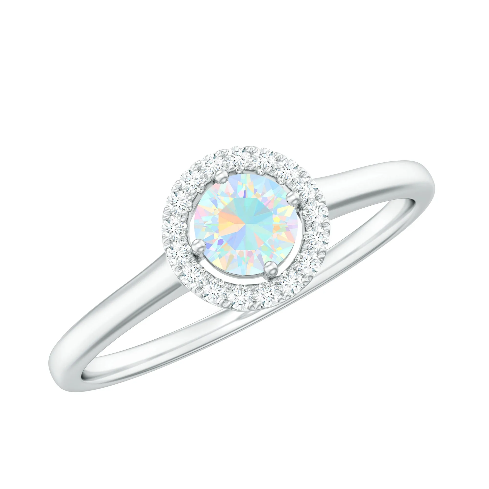 Ethiopian Opal Promise Ring with Diamond Halo