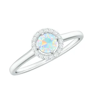 Ethiopian Opal Promise Ring with Diamond Halo
