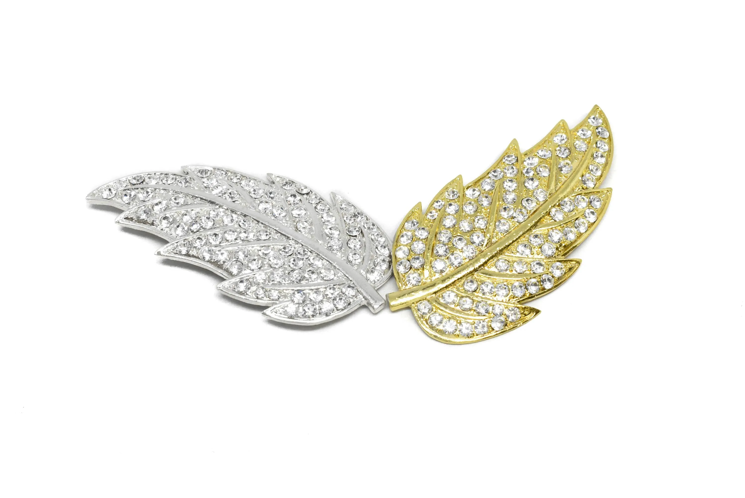 Feather Rhinestone Brooch 3.50" x 2.88" - 1 Piece