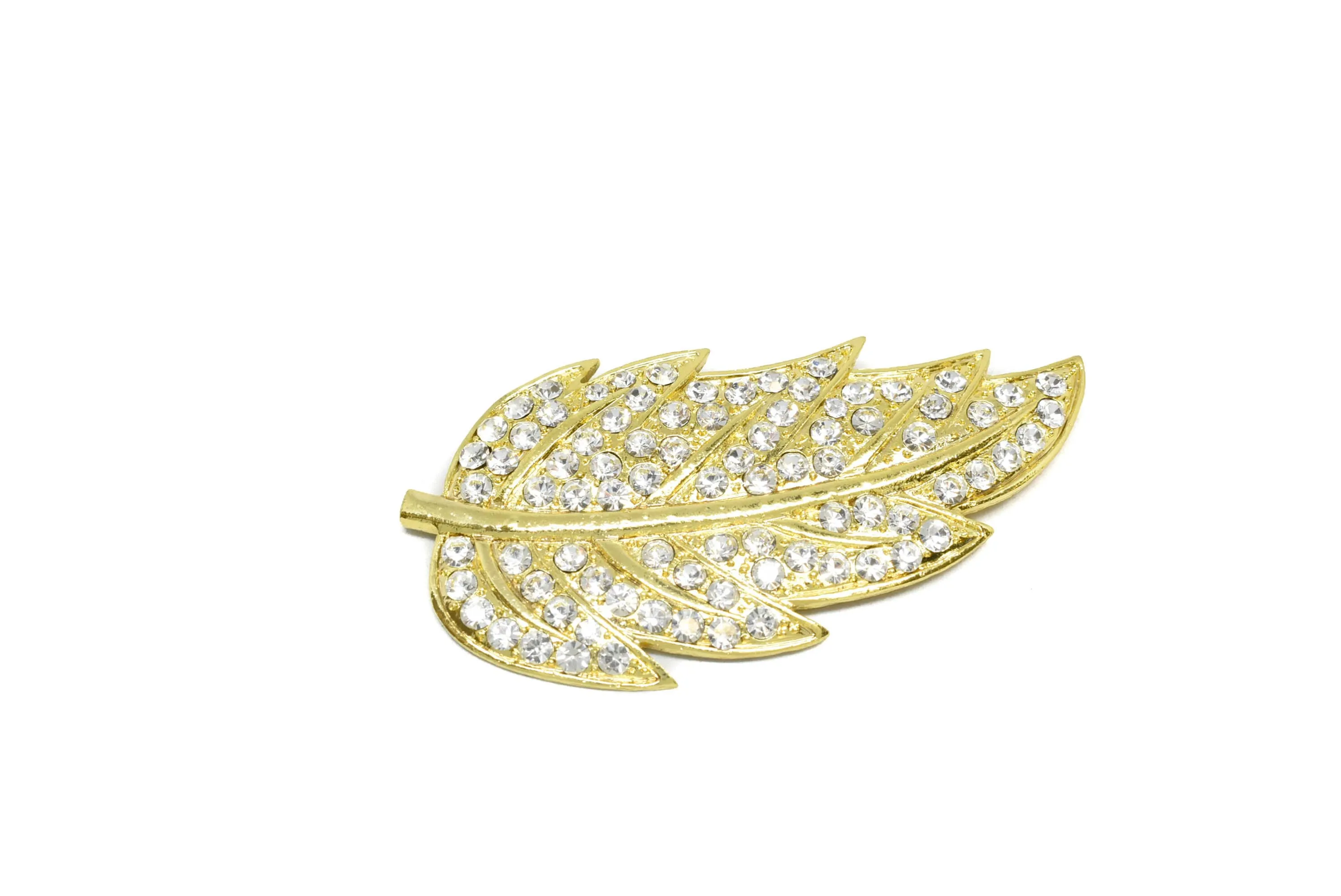 Feather Rhinestone Brooch 3.50" x 2.88" - 1 Piece