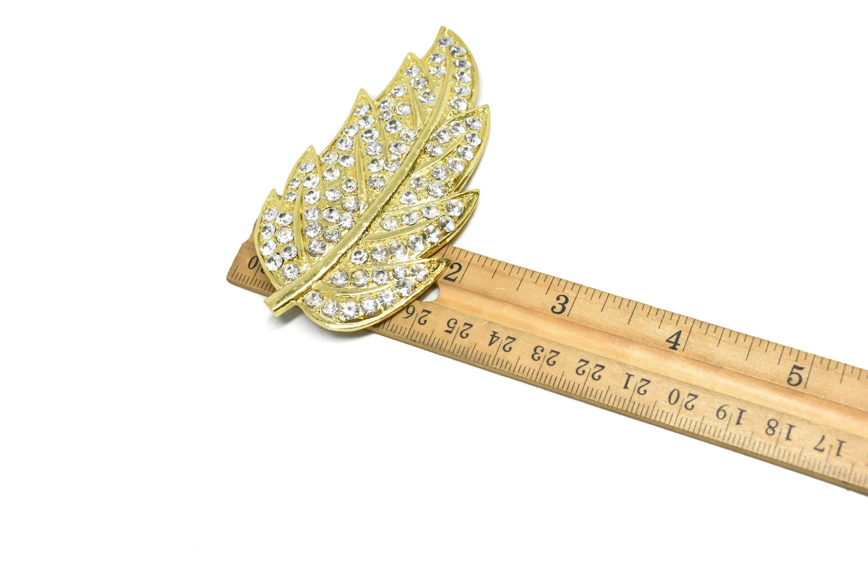Feather Rhinestone Brooch 3.50" x 2.88" - 1 Piece