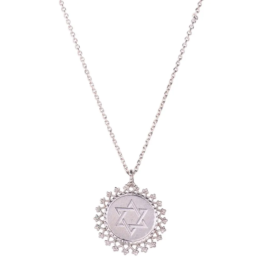 Filigree Star of David Pendant in "Peridot" - Rhodium