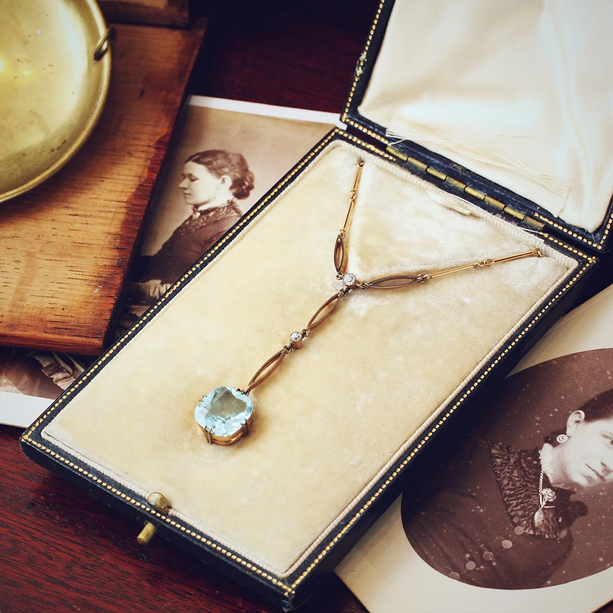 Finest Edwardian Aquamarine & Diamond Lavaliere Necklace