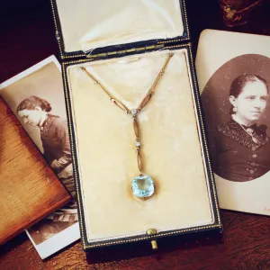 Finest Edwardian Aquamarine & Diamond Lavaliere Necklace