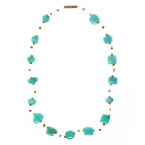 Floating Stone & Maasai Bead Necklace Aquamarine Blue