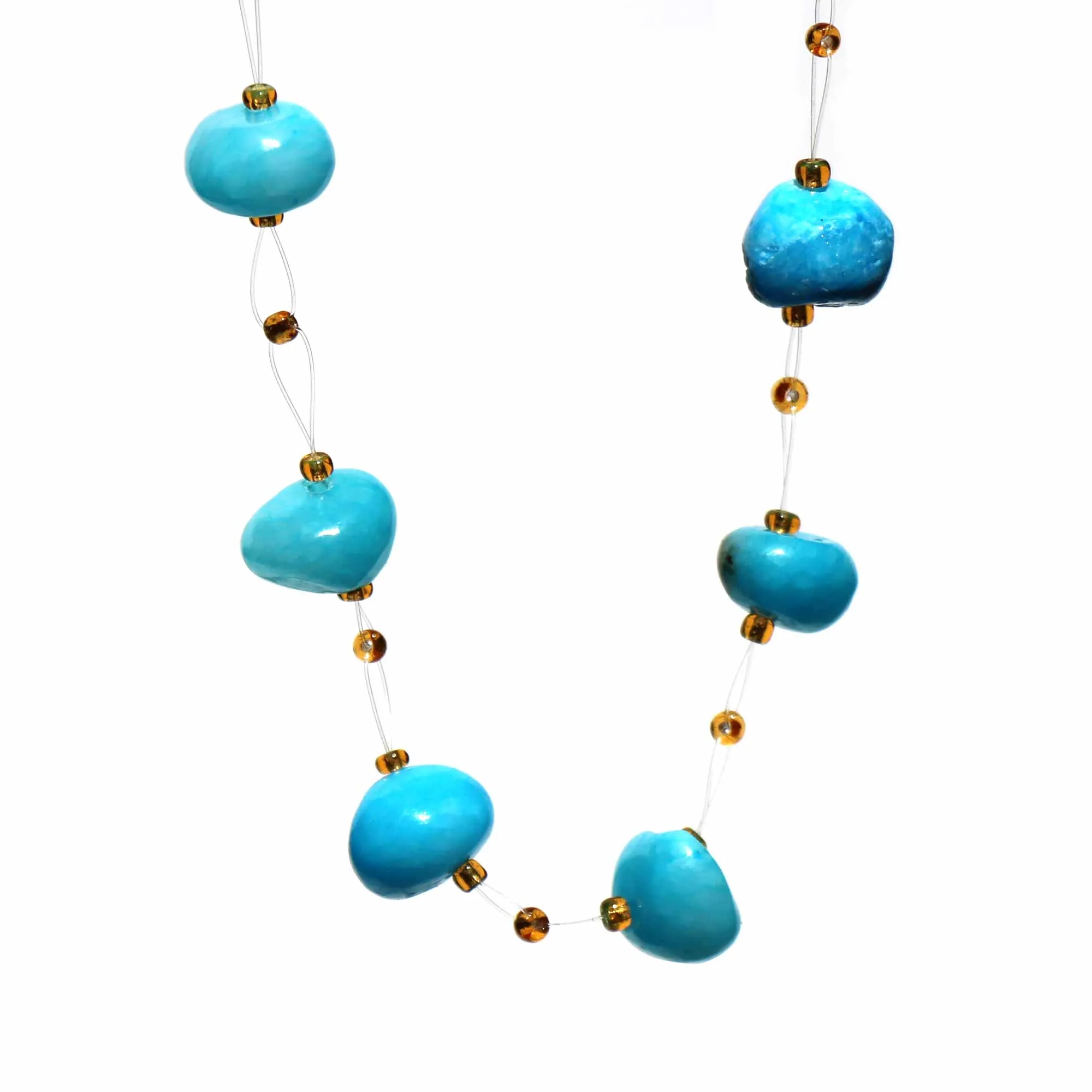 Floating Stone & Maasai Bead Necklace Aquamarine Blue