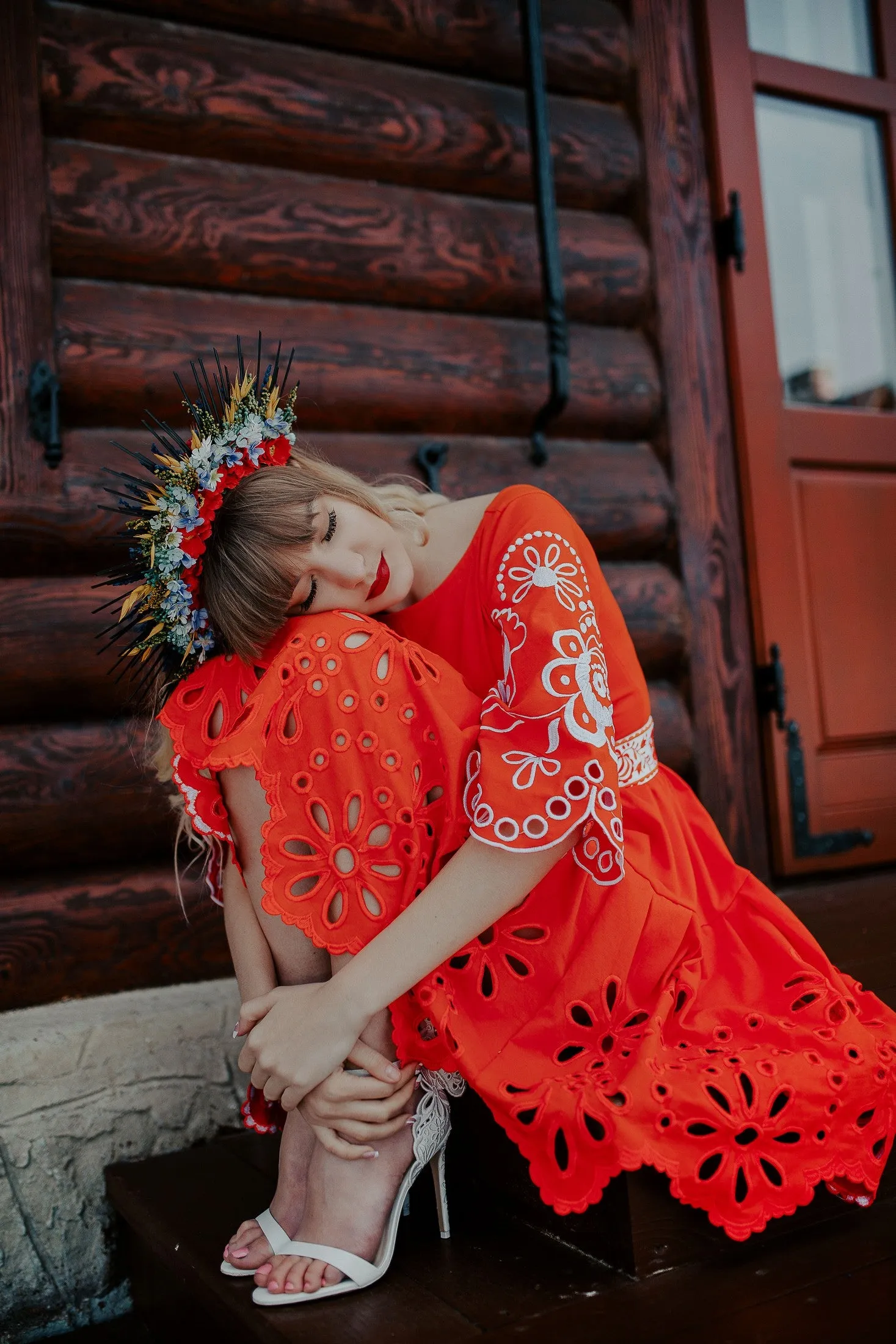 Folk flower halo crown Wedding headpiece Slavic wedding Meadow met gala crown Sun crown Bridal crown with spikes Two sided crown Magaela