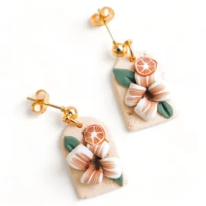 Fruit Earrings | Orange Slice Floral Arch Clay