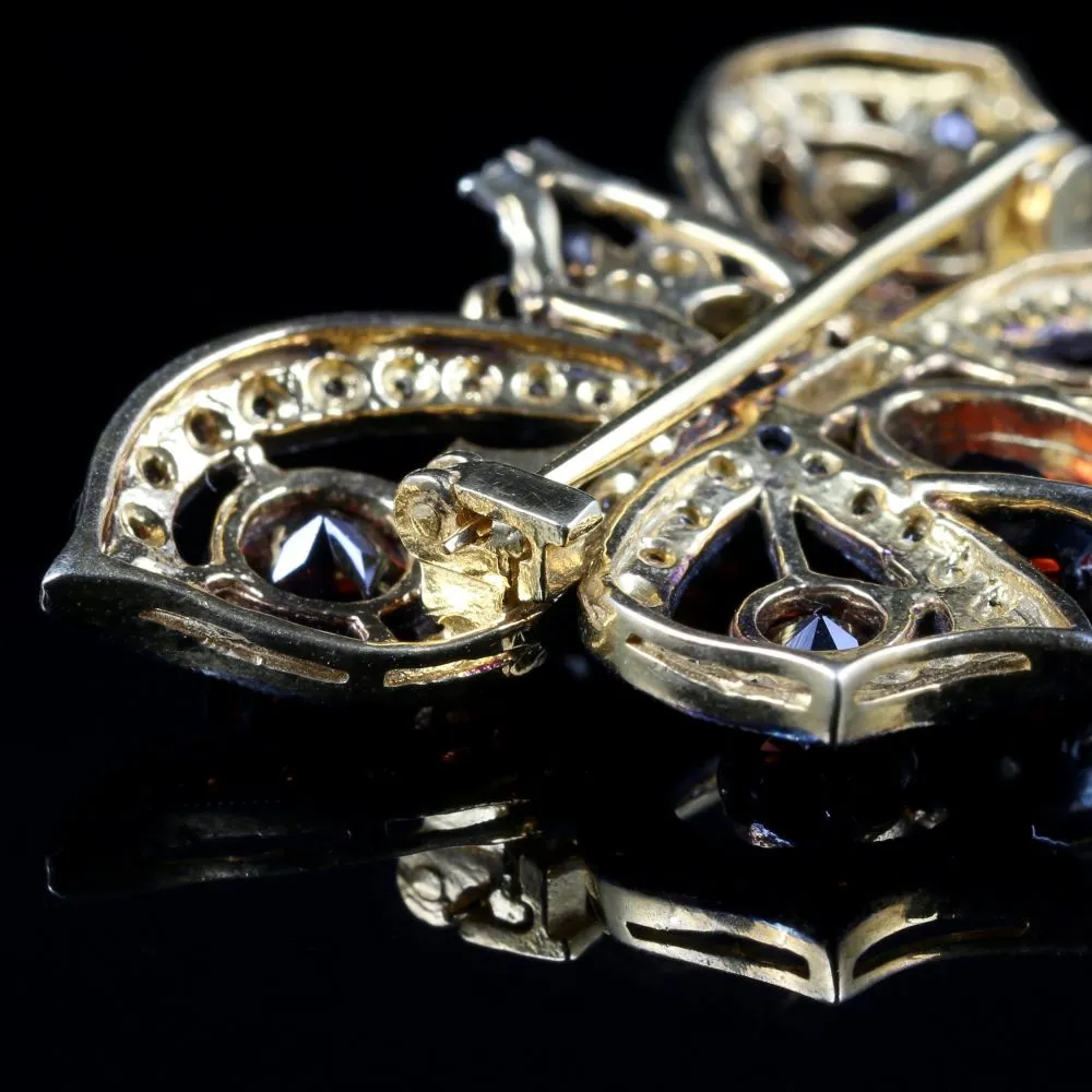 Garnet Diamond Butterfly Brooch 18Ct Gold And Silver