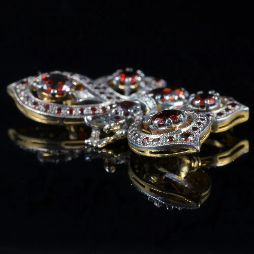 Garnet Diamond Butterfly Brooch 18Ct Gold And Silver