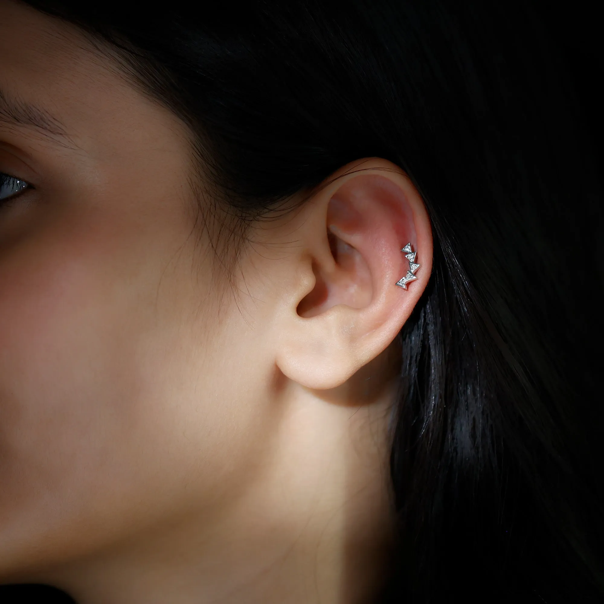 Genuine Diamond Geometric Curved Cartilage Earring