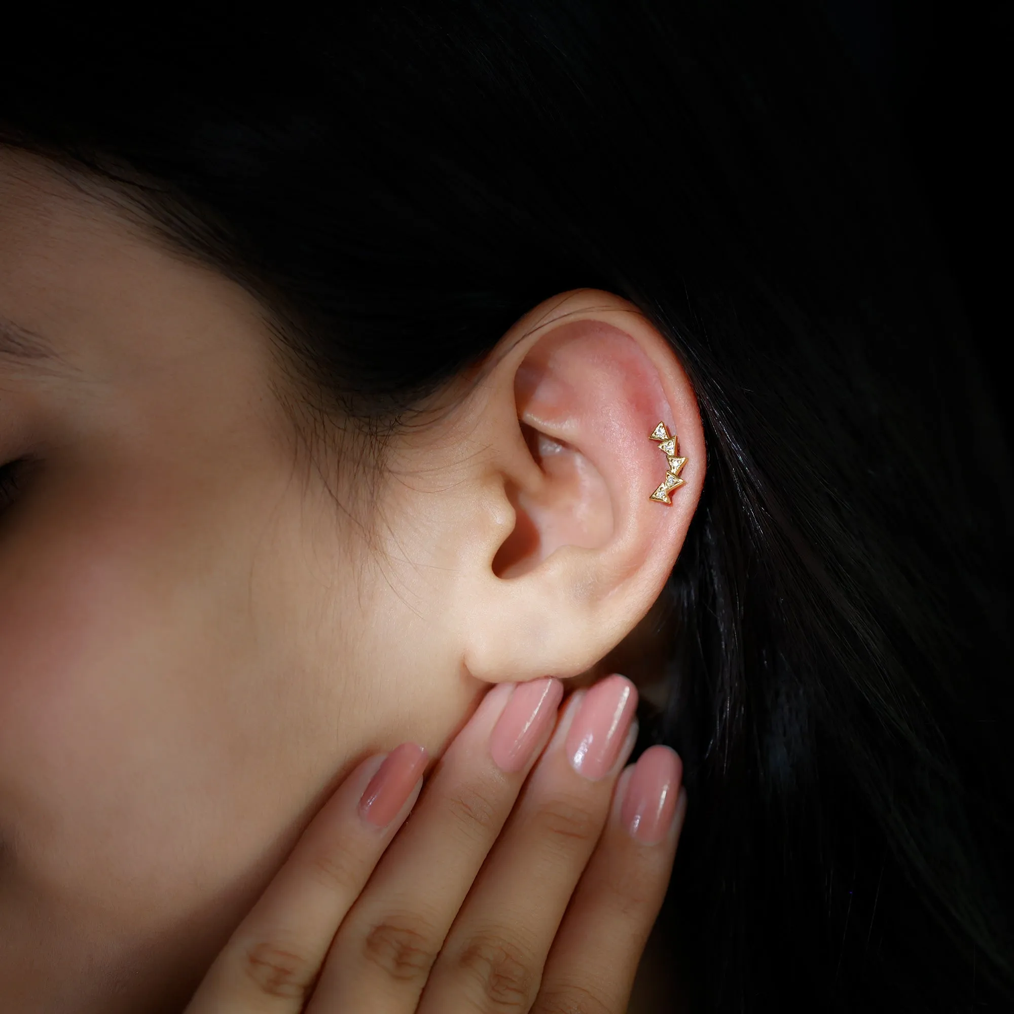 Genuine Diamond Geometric Curved Cartilage Earring