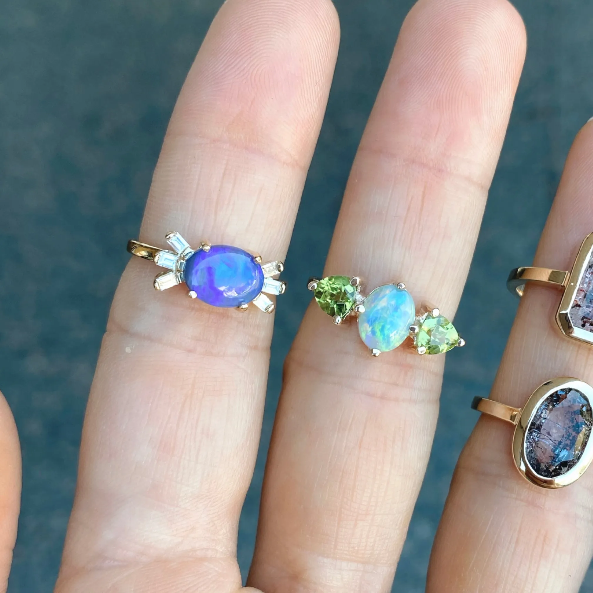Glimmer Australian Opal and Diamond 9K Yellow Gold Band