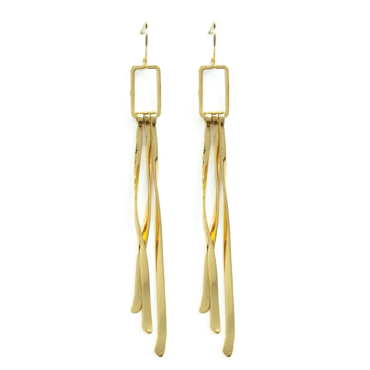 Gold Long Swirl Earrings