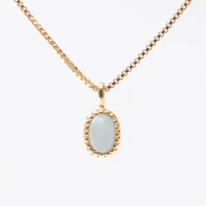 Gold Vermeil Milgrain Edge Oval Aquamarine Necklace