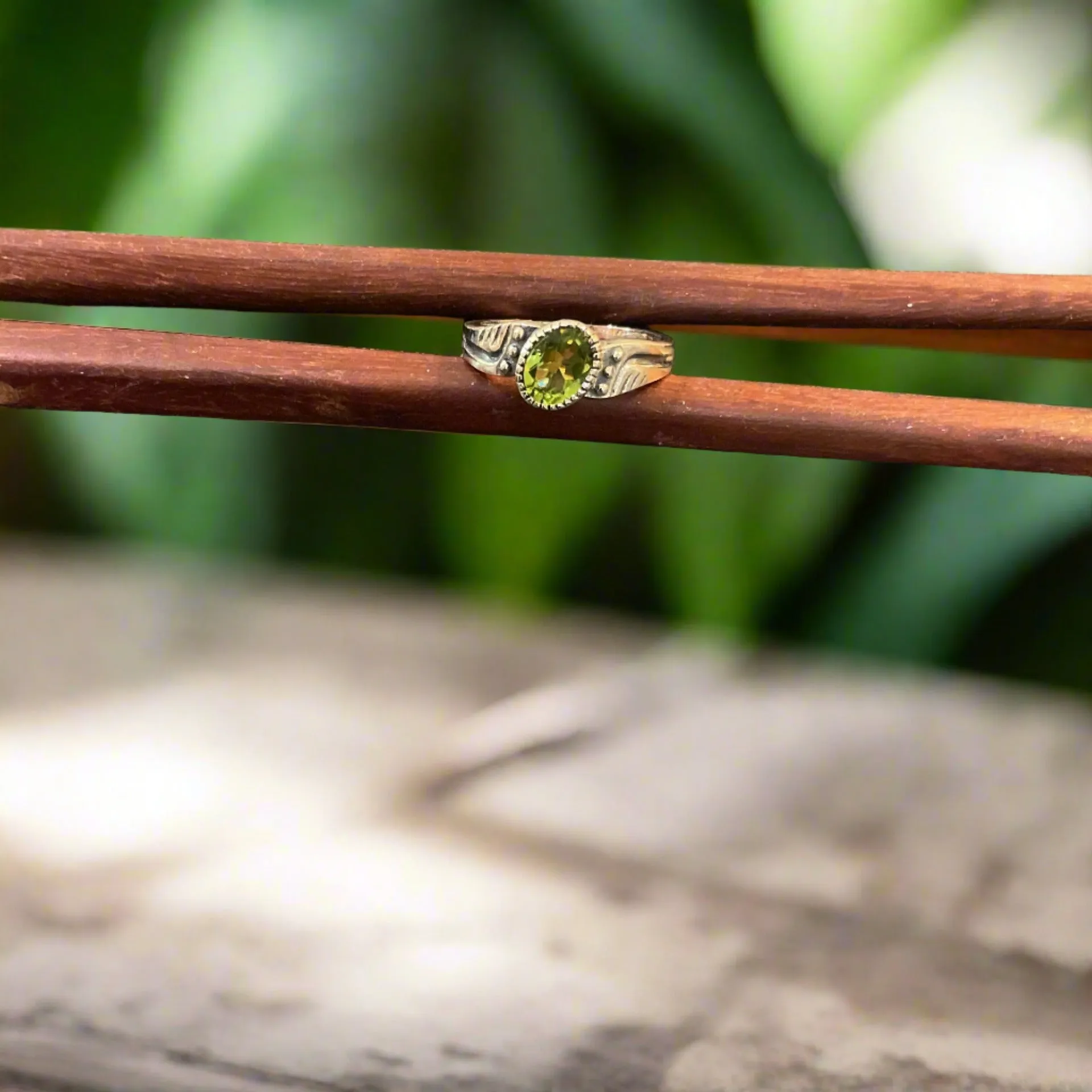 Hand Crafted Peridot Ring Set In Sterling Silver-Size 9.5