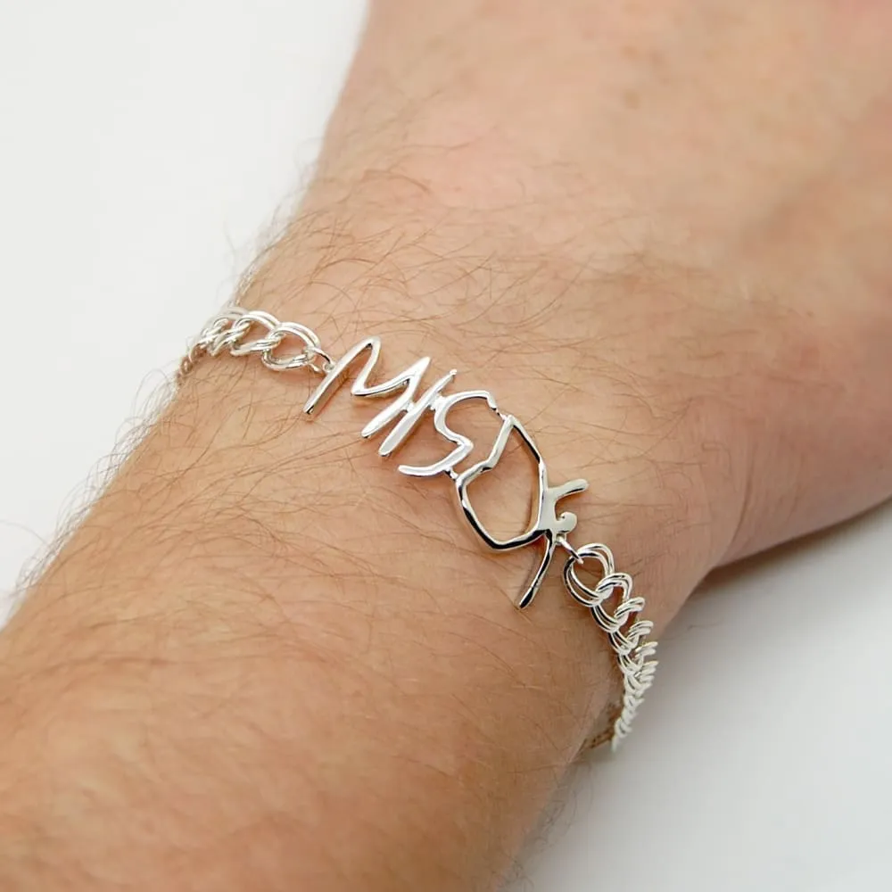 Handwriting Bracelet for Men: Sterling Silver Personalized Handwritten Jewelry for Men, Dad Bracelet
