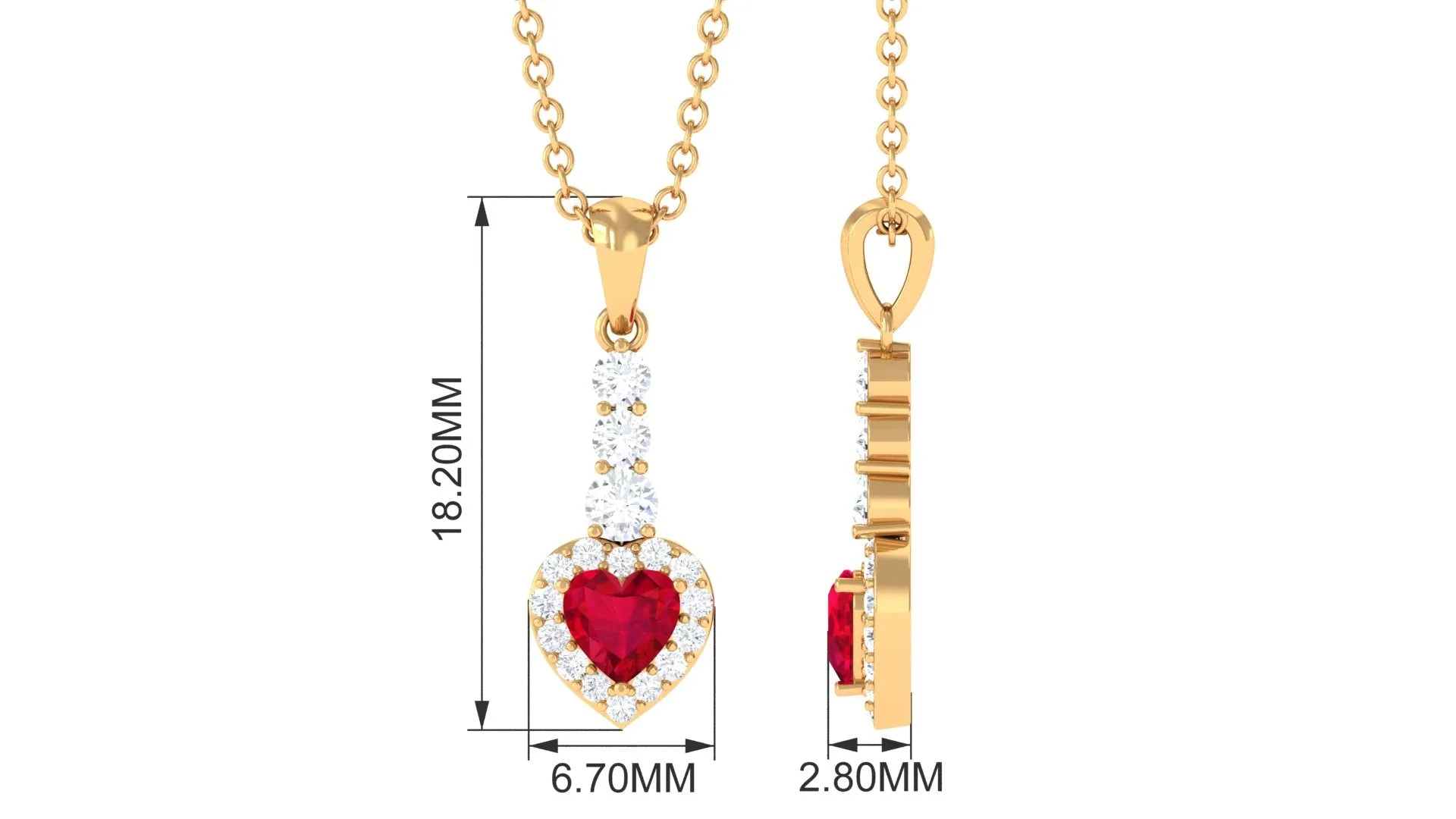 Heart Shape Created Ruby and Diamond Dangle Pendant