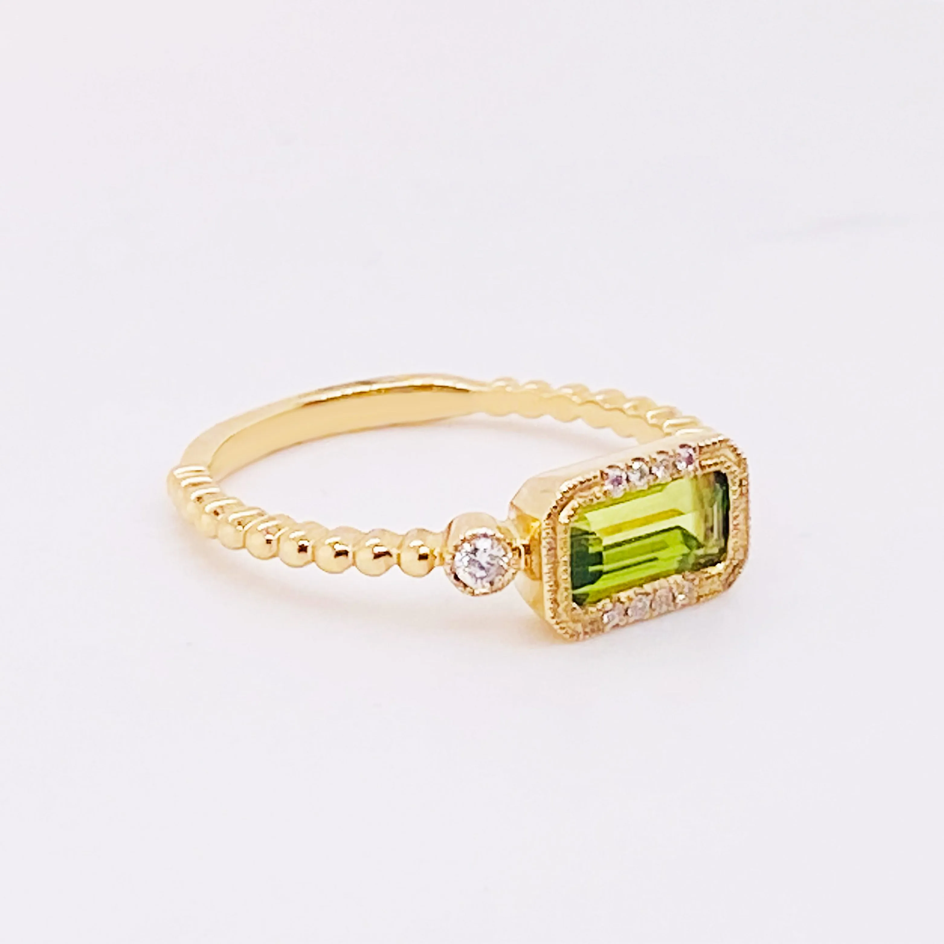 Horizontal Peridot & Diamond Ring