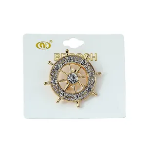 JAH23353-Rhinestone Nautical Steering Brooch