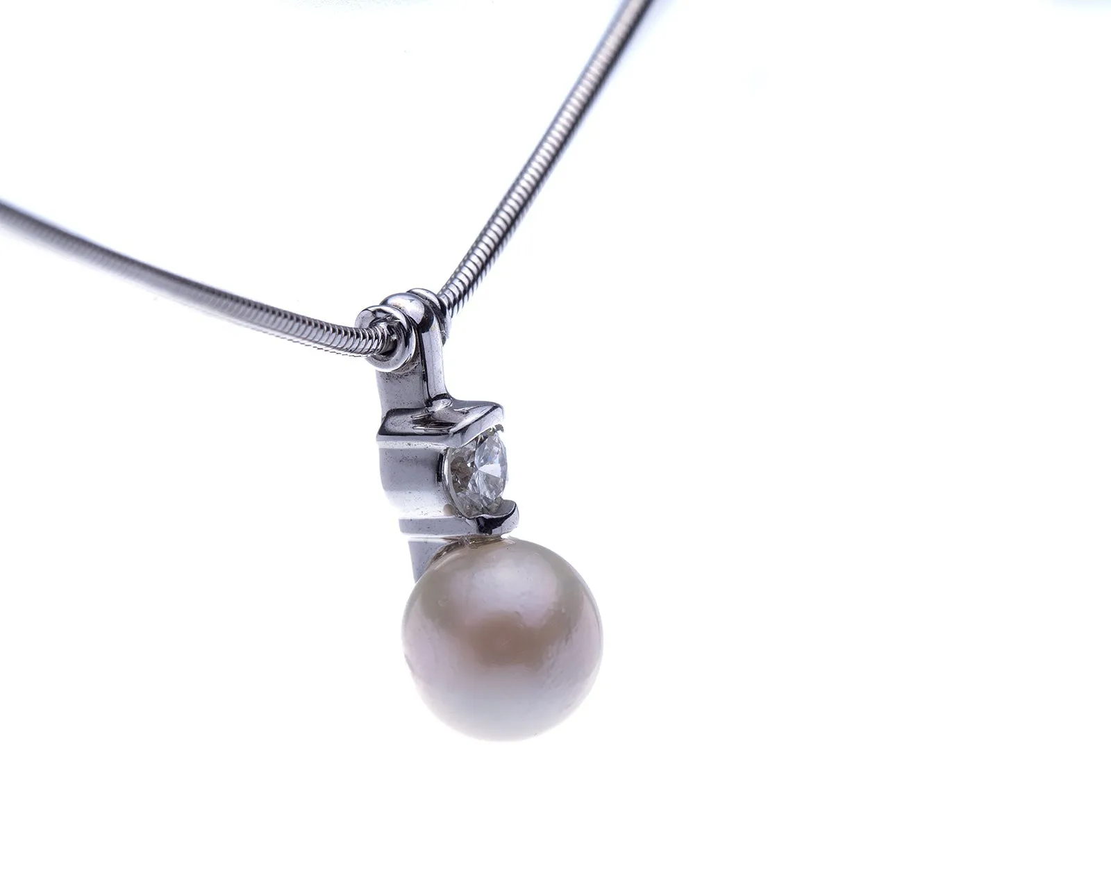 Jose Hess Diamond and Cultured Pearl Station Necklace in 18k White Gold