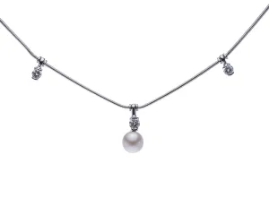 Jose Hess Diamond and Cultured Pearl Station Necklace in 18k White Gold