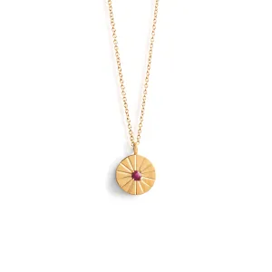 July Ruby Mini Sundial Birthstone Necklace