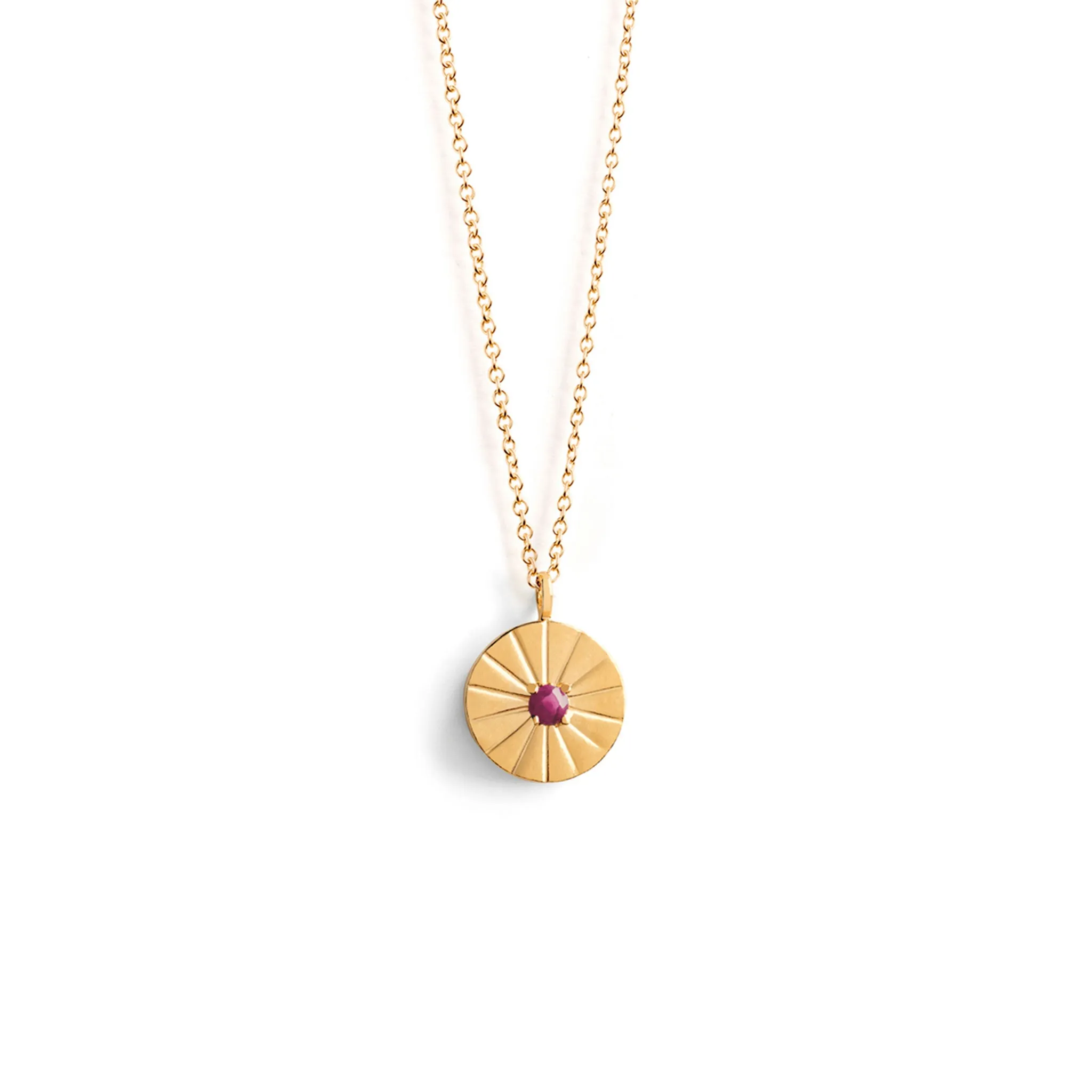 July Ruby Mini Sundial Birthstone Necklace