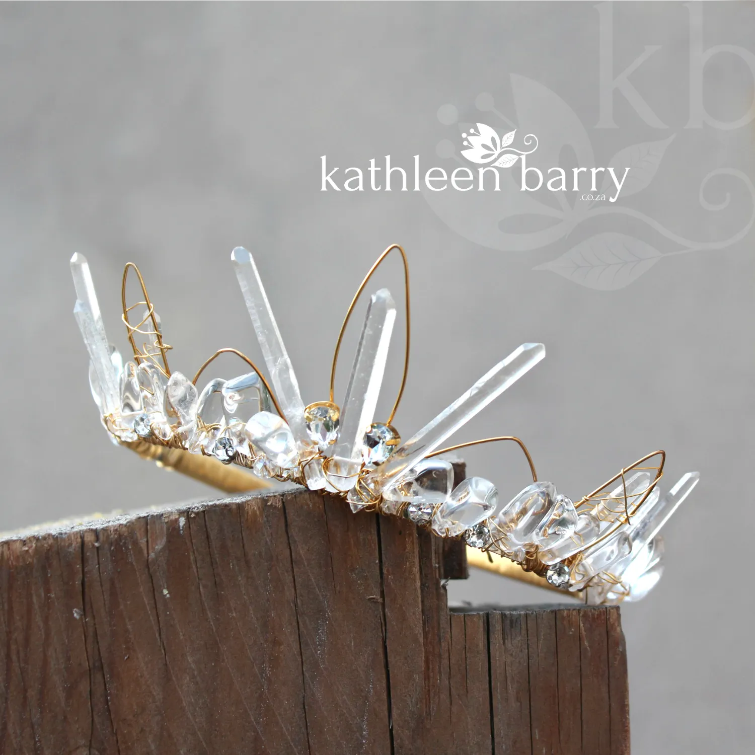 Kiara Crystal quartz bridal crown with rose gold, gold or silver wirework