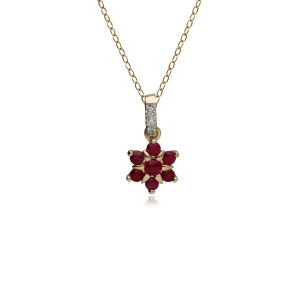 Klassischer Rubin & Diamant Blumenförmiger Anhänger in 9ct Gelb Gold
