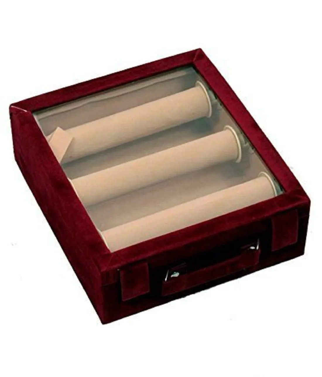 Kuber Industries Wooden Three Rod Transparent Velvet Bangle Storage Box, Maroon - CTKTC22796