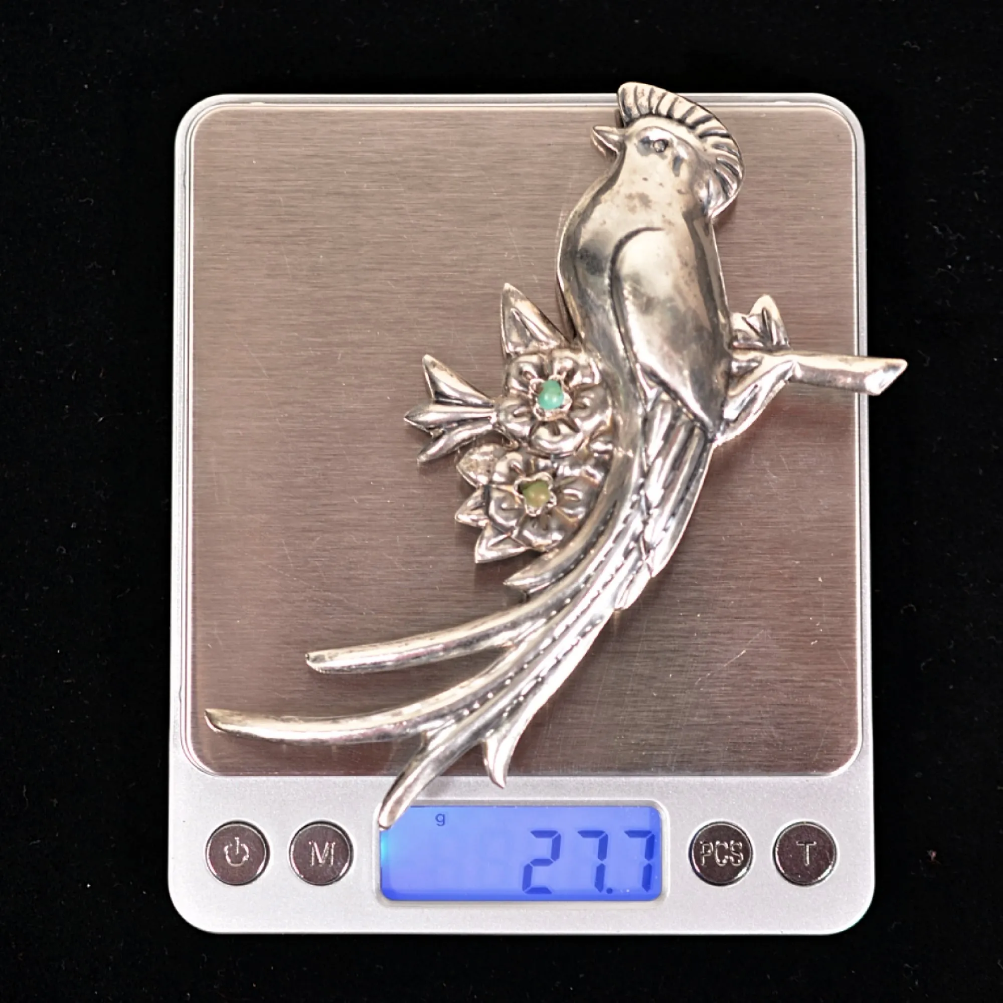 Large Vintage Sterling Silver Quetzal Bird Brooch, Made In Mexico 27.7 Grams