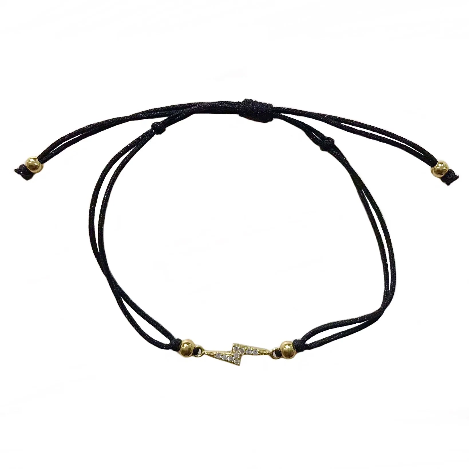 Lightning Bolt CZ Adjustable Black Thread Bracelet