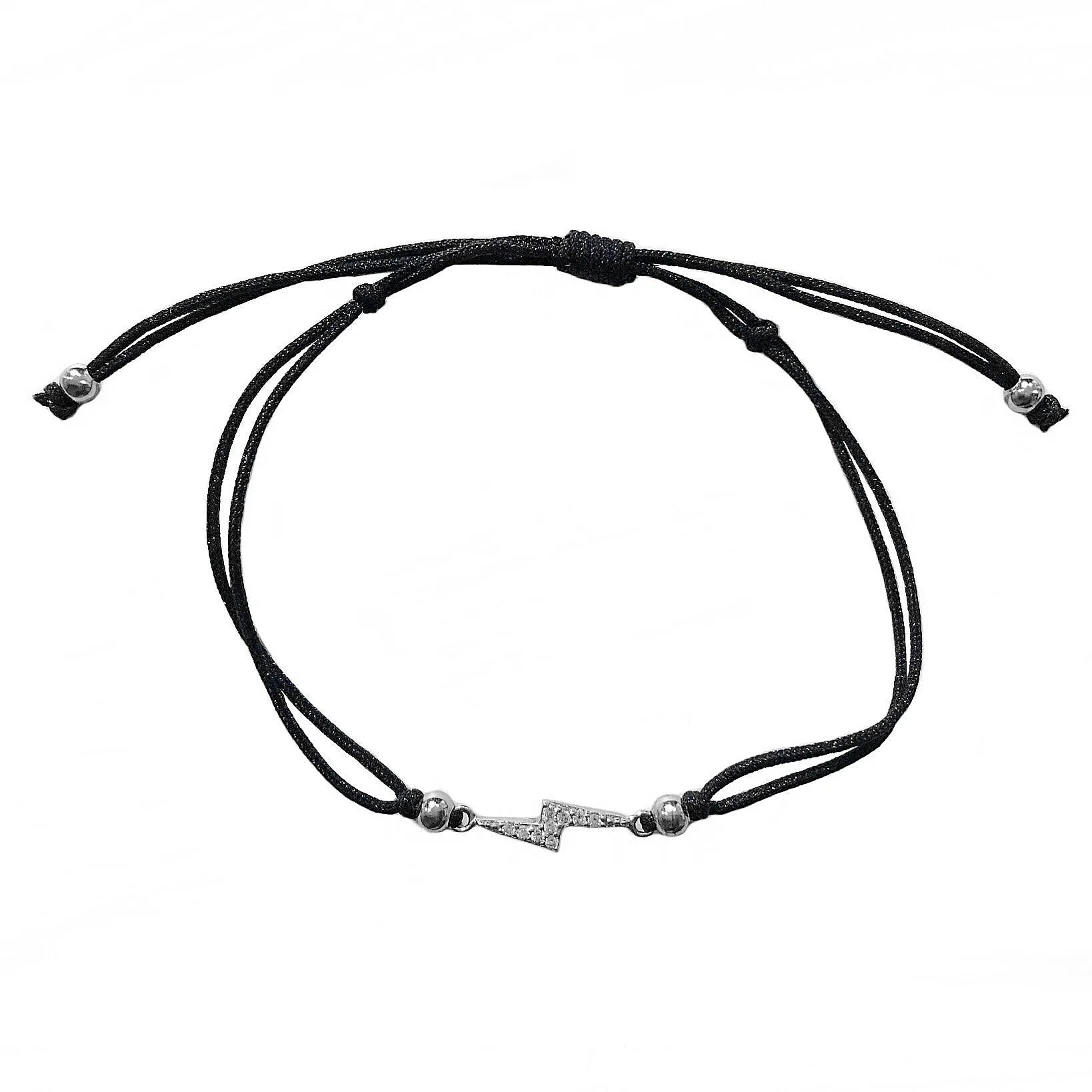 Lightning Bolt CZ Adjustable Black Thread Bracelet