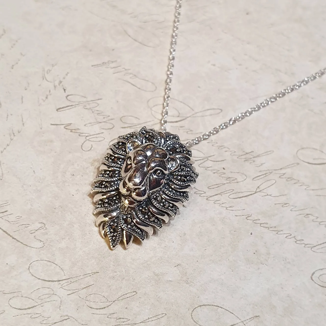 Lion Brooch Pendant Silver Sterling Marcasite