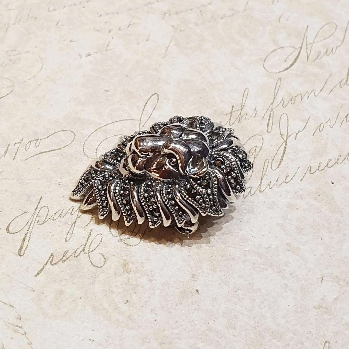 Lion Brooch Pendant Silver Sterling Marcasite
