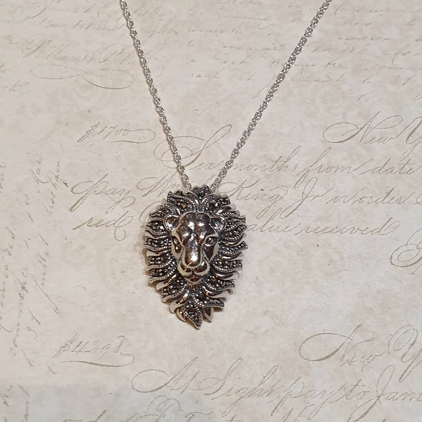 Lion Brooch Pendant Silver Sterling Marcasite