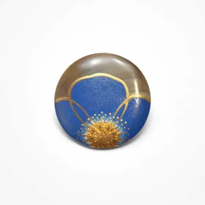 Maki-e Urushi Lacquer Brooch - Black Lip Oyster Pearl Shell / Flowing / Blue -, Traditional Japanese Urushi Lacquer Jewelry