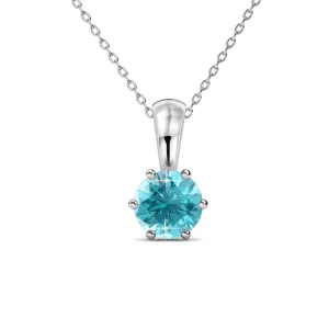 March Birthstone Aquamarine Necklace 18k White Gold Plated Solitaire Necklace with 1CT Swarovski Crystal