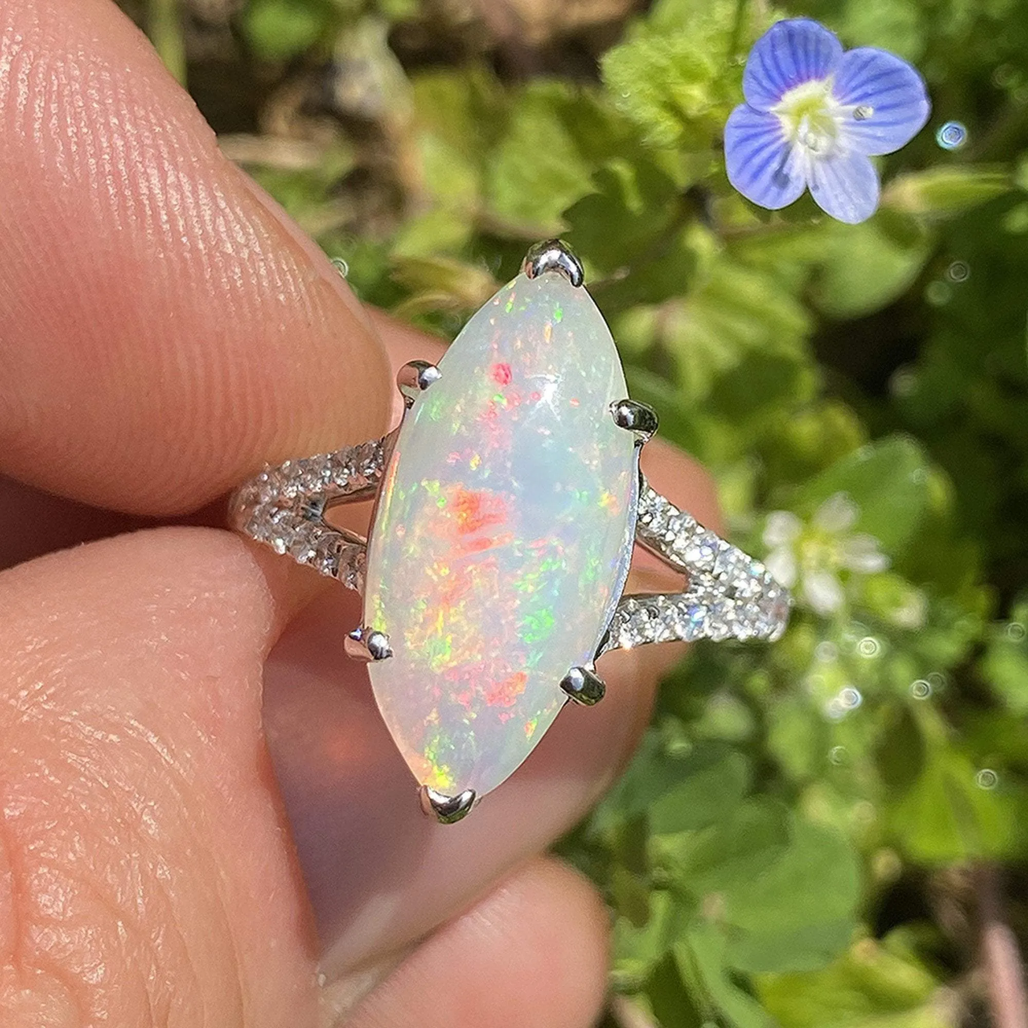 Marquise Split Shank Opal Ring with Diamonds 18K 3.83ctw