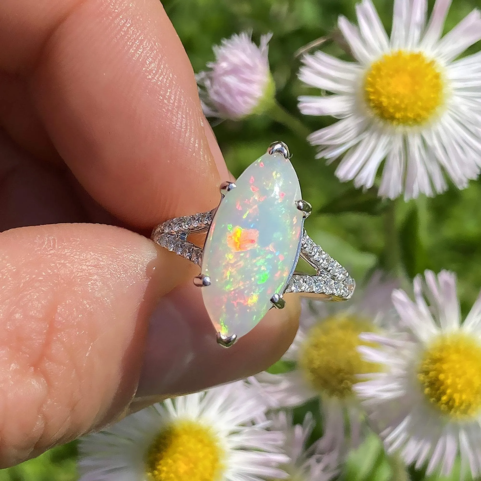 Marquise Split Shank Opal Ring with Diamonds 18K 3.83ctw