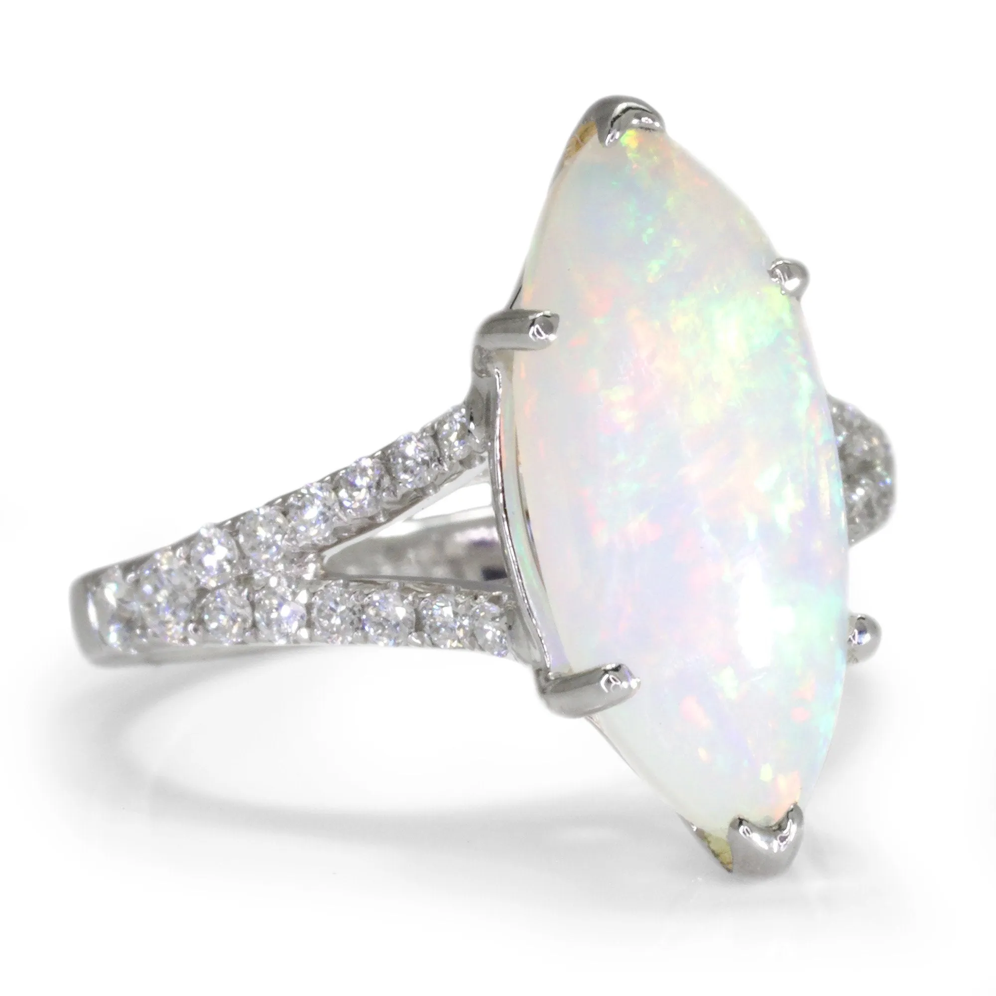 Marquise Split Shank Opal Ring with Diamonds 18K 3.83ctw