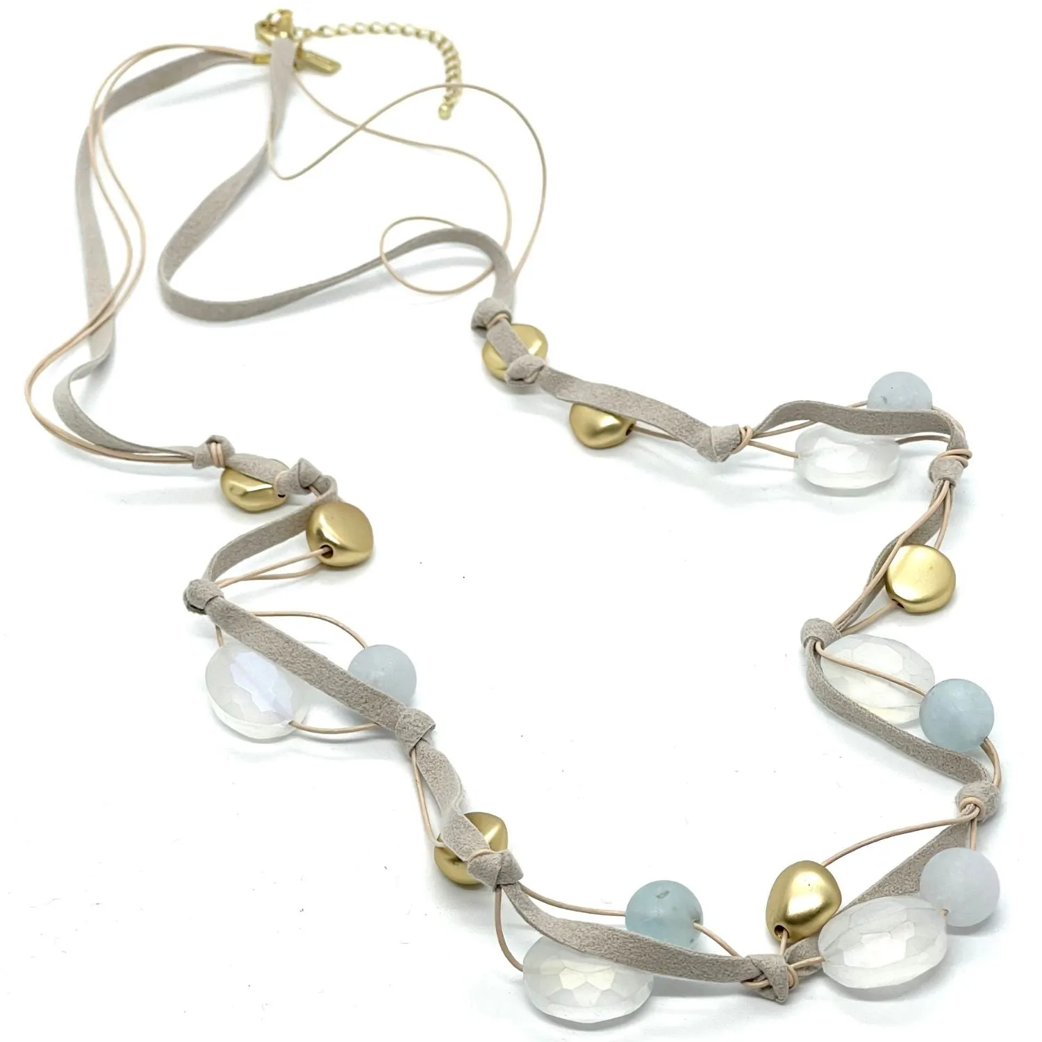 Matte Aquamarine And Matte White Crystal Long Necklace