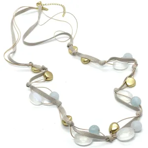 Matte Aquamarine And Matte White Crystal Long Necklace