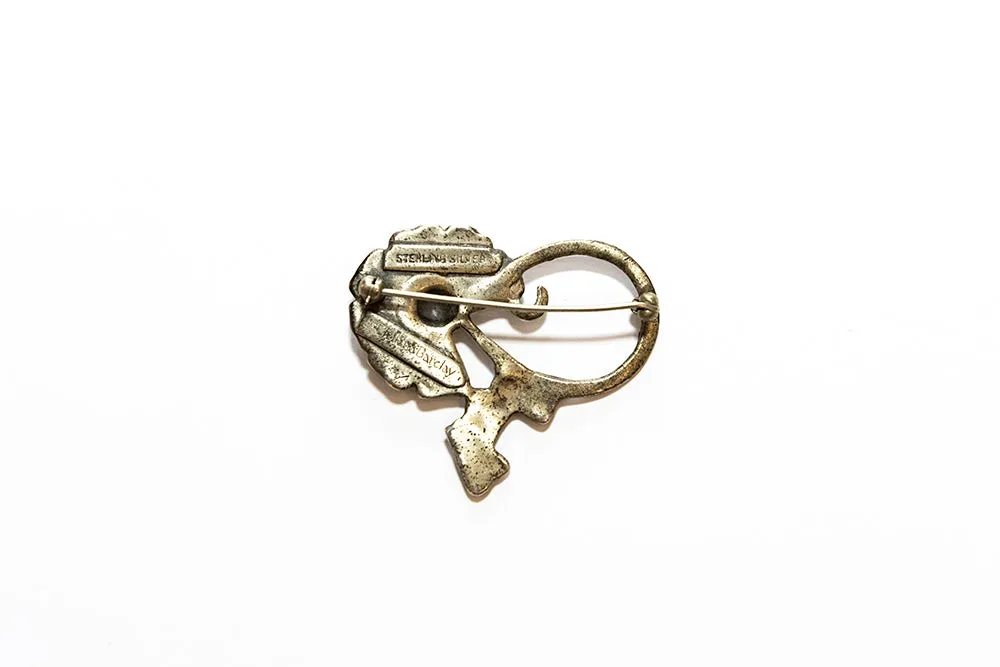 McCLELLAND BARCLAY Repoussé Art Deco Sterling Silver Loop Flower Brooch