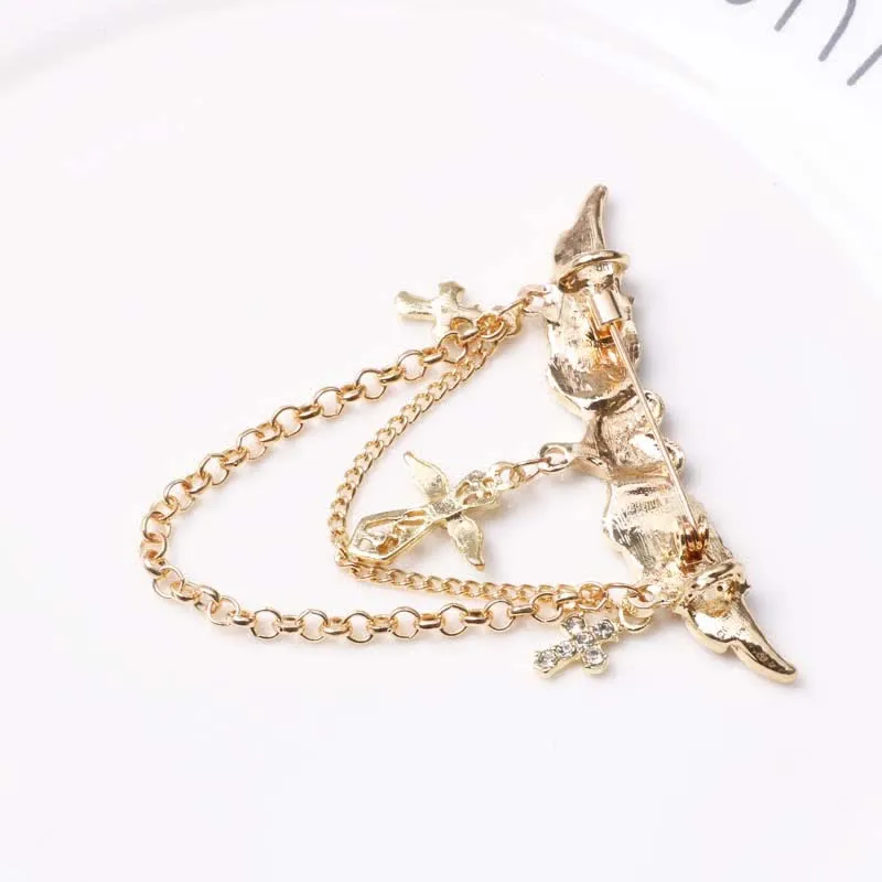 Men's Angel Wings Heart Cross Tassel Brooch
