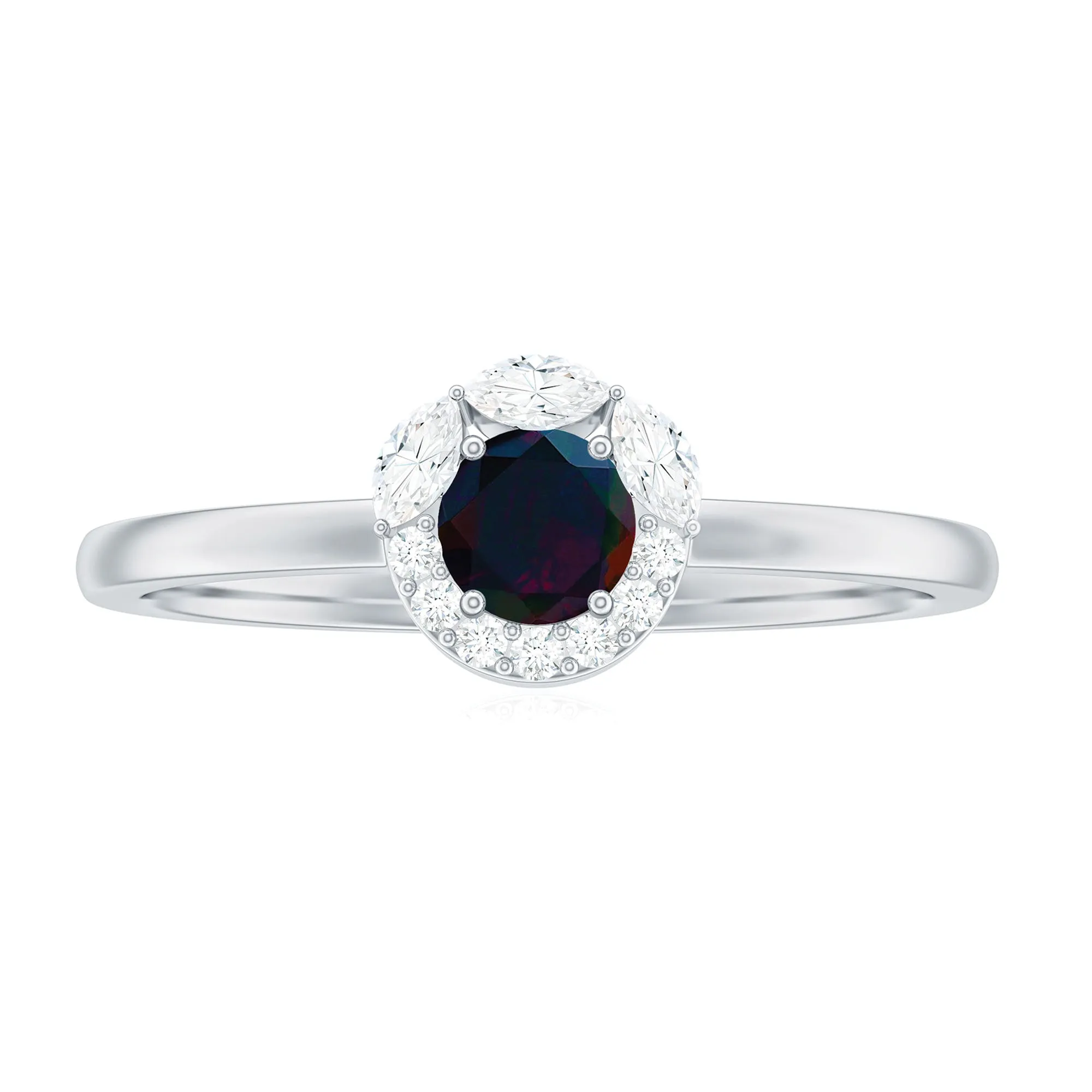 Minimal Black Opal and Diamond Halo Promise Ring