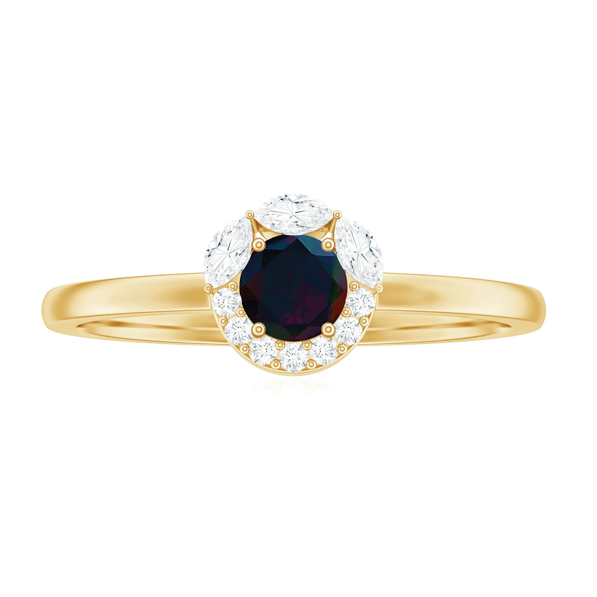 Minimal Black Opal and Diamond Halo Promise Ring