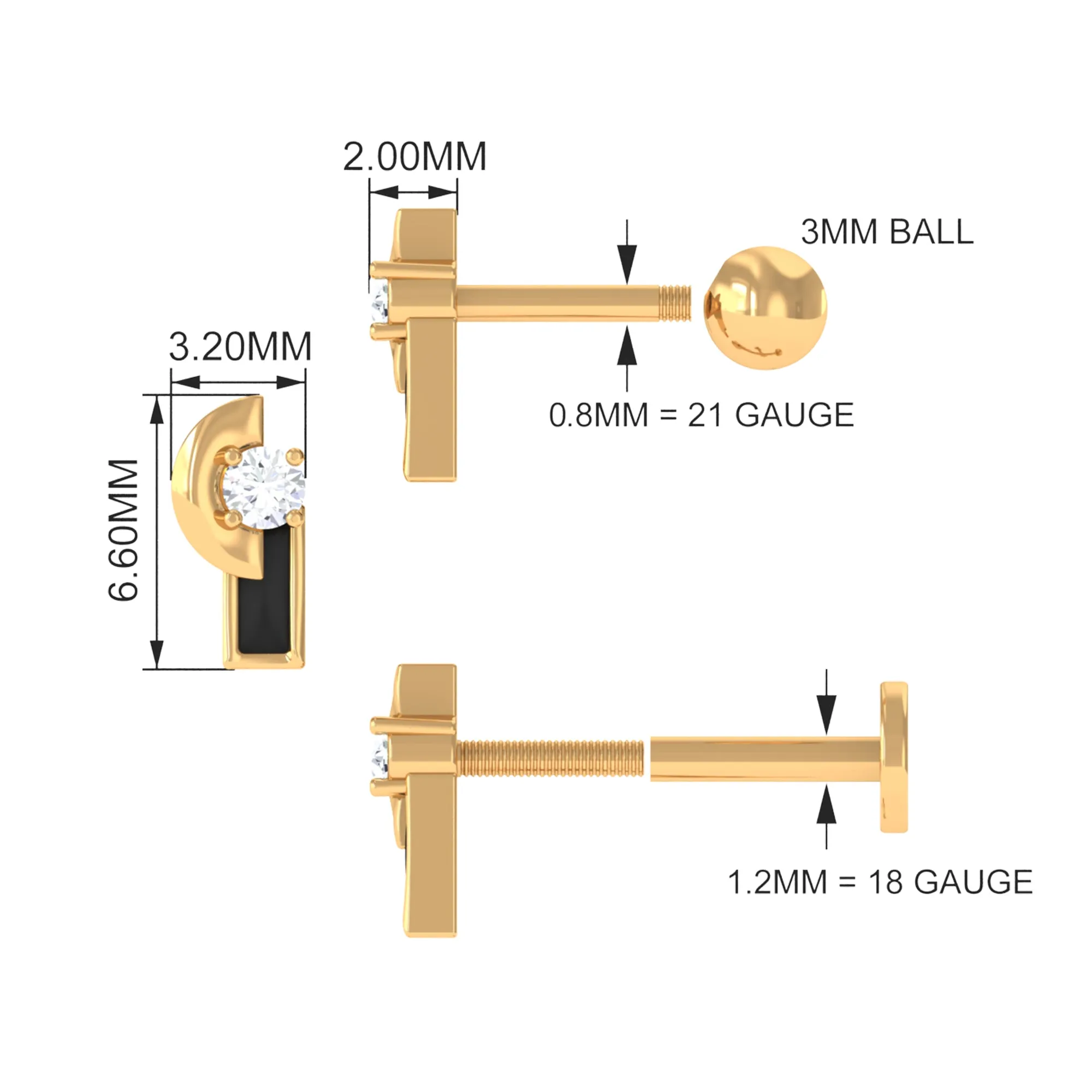 Minimalist Diamond and Black Enamel Tragus Earring