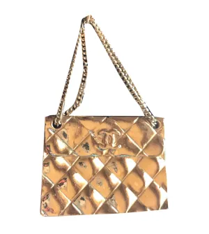 MINT. Vintage CHANEL Gold tone brooch with 2.55 classic purse and CC charms. Chic dangling brooch. Gorgeous masterpiece jewelry. 050406r4
